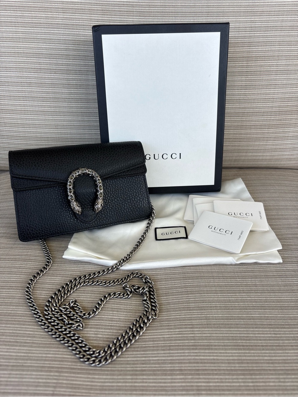 Gucci Black Leather Mini Shoulder Bag with Silver Chain